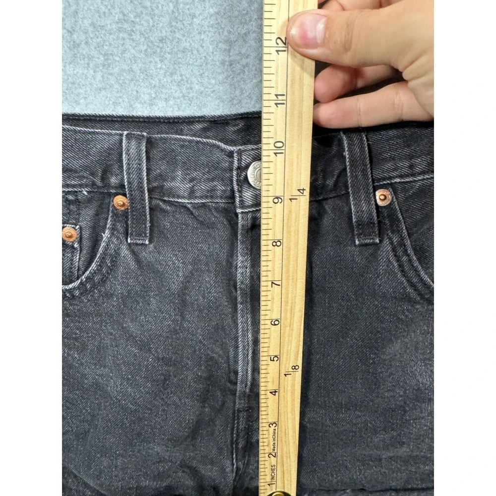 Levis 501 Womens High Waisted Denim Shorts Black Cut Off Distressed Button Fly